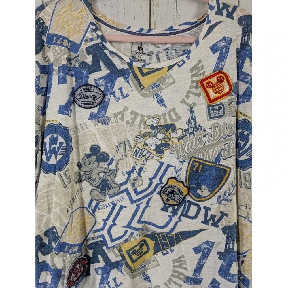 Disney Parks Size 1X Authentic Mickey Varsity Patches‎ Short Sleeve Top